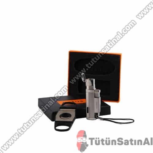 Honest Puro Çakmağı Ve Puro Makası Set Gümüş Grisi 1 Honest Puro Çakmağı Ve Puro Makası Set Gümüş Grisi